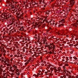 Сітка червона з квадратними переливаючимися паєтками, ш.150 оптом