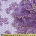 Паутинка фиолетовая с пайетками и бежевым цветком ш.130 оптом