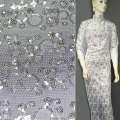 Сетка белая с кругами из серебристых пайеток, ш.150 оптом