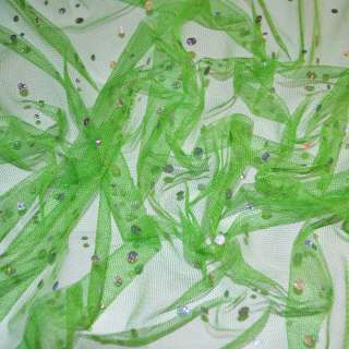 Сетка зеленая (весна) с серебристыми пайетками ш.150 оптом