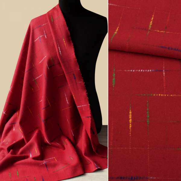 Тканина пальтова червона з кольоровими нитками ш.150 оптом