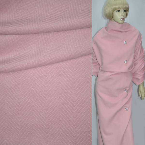 Пальтовая ткань с ворсом стриженым елочка крупная розовая, ш.150 оптом