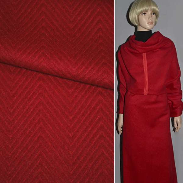 Пальтовая ткань с ворсом стриженым елочка крупная красная, ш.150 оптом