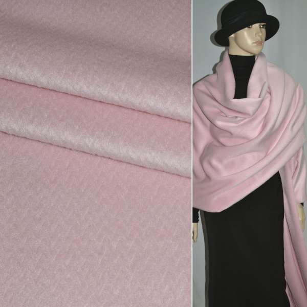 Пальтовая ткань с ворсом стриженым елочка розовая, ш.150 оптом