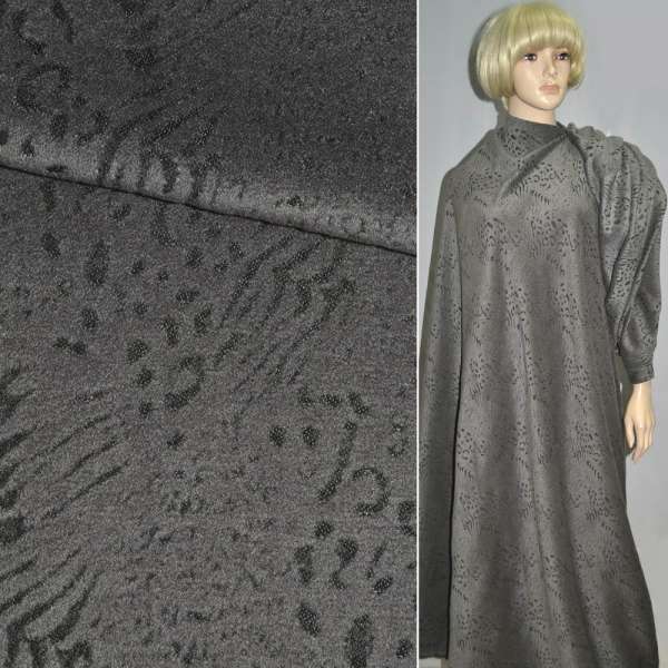 Пальтова тканина з ворсом стриженим анималистичний малюнок сірий на чорному тлі, ш.150 оптом