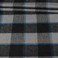 Пальтовая ткань в клетку с елочкой черно-синяя на сером фоне, ш.145 оптом