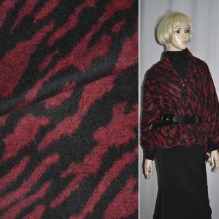 Пальтовая ткань с ворсом тигровый рисунок красная темная с черным, ш.150 оптом