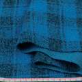 Букле пальтовое с шерстью двухслойное в клетку черную, метанить серебристая, голубое, ш.155 оптом
