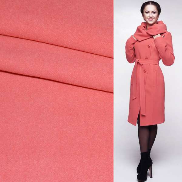 Пальтовая ткань 2-х-стор. коралловая светлая с розовым оттенком, ш.150 оптом