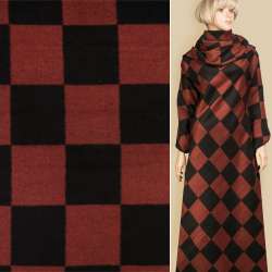 Пальтова тканина з ворсом клітина шахова велика теракотово-чорна, ш.150