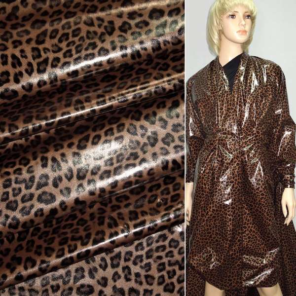 Ткань плащевая коричневая светлая с черным "леопард" ш.150 оптом