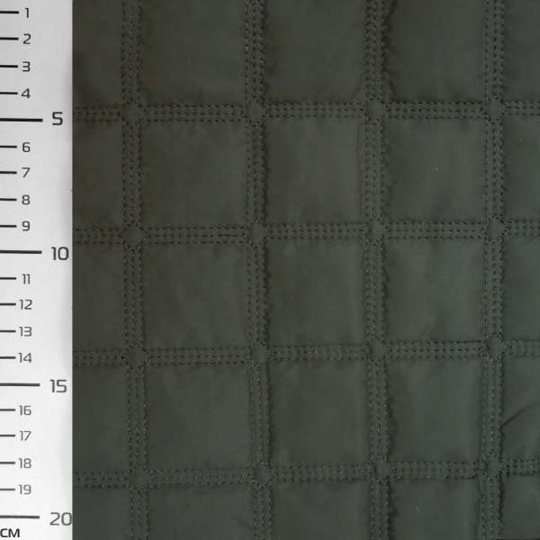 Тканина плащова стьобана матова квадрати 4,5 см зелена темна, ш.145 оптом