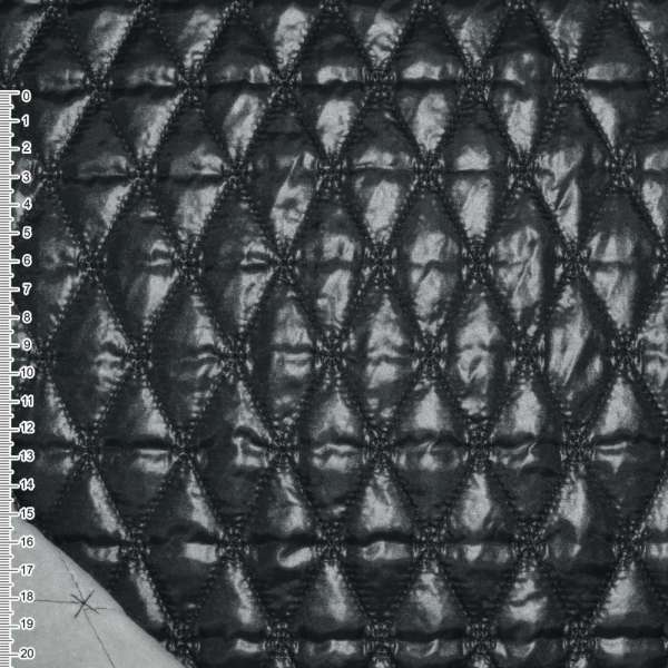 Ткань плащевая стеганая блестящая ромбы 6,5х3,5 см черная, ш.145 оптом