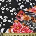 Поплін Діллон в чорно-білі прямокутники з квітами ш.150 оптом
