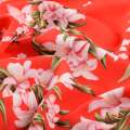 Поплин красный, бело-розовые лилии, ш.150 оптом