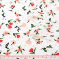 Поплін білий, червоні, персикові квіточки, ш.152 оптом