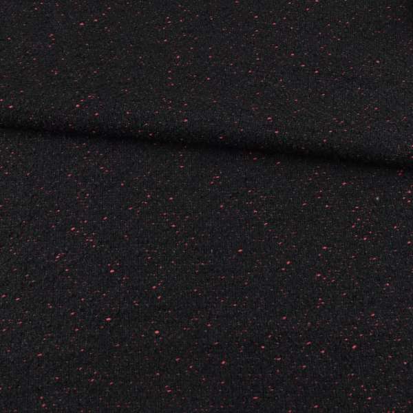 Рогожка букле пальтово-костюмна з шерстю вкраплення вишневі, чорна, ш.151 оптом