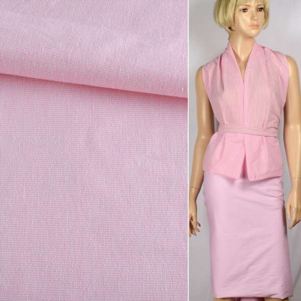 Сорочкова тканина стрейч біло-рожева, ш.143 оптом