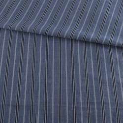 Рубашечная ткань в полоску черно-голубую, синяя, ш.145