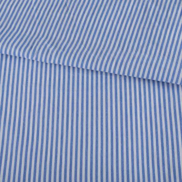 Сорочкова тканина в смужку біло-блакитну, ш.145 оптом
