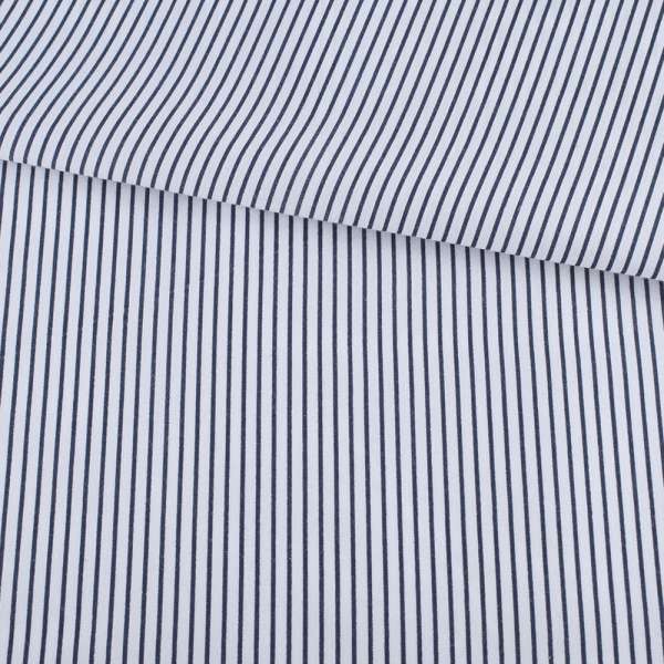 Сорочкова тканина в смужку вузьку синю, біла, ш.150 оптом