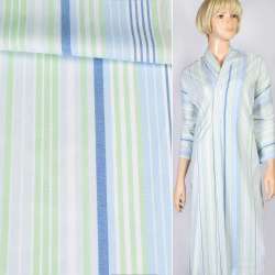 Сорочкова тканина в смужку синю, блакитну, салатовий, біла, ш.145