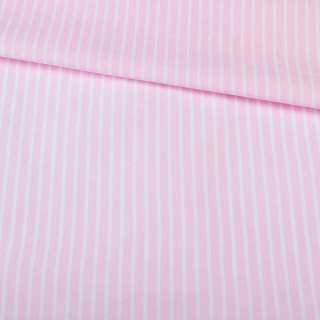 Поплин рубашечный в полоску 5х1 мм белую, розовый, ш.145 оптом