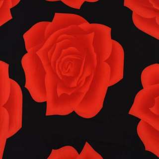 Микролайкра черная с розами красными ш.150 оптом