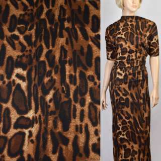 Трикотаж коричневый в черные пятна леопарда ш.170 оптом