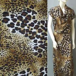Трикотаж бежево-коричневий принт леопард ш.160