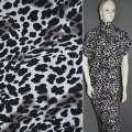 Трикотаж з шерстю молочний в чорний принт леопард ш.165 оптом