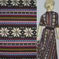 Трикотаж з шерстю в чорно-блакитні смуги з квітковим орнаментом ш.165 оптом