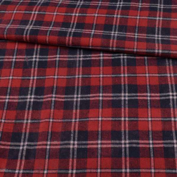 Фланель* рубашечная красная в синюю клетку ш.145 (2 сорт) оптом