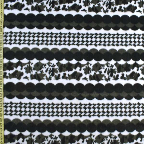 Флис белый в черно-серые круги, ш.170 оптом
