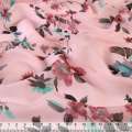 Шифон Діллон рожевий в рожево-зелені квіти ш.150 оптом