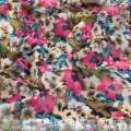 Креп-шифон в малиновые, бежевые цветы ш.148 оптом