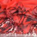 Креп-шифон червоний в чорно-молочні кола (купон) ш.150 оптом