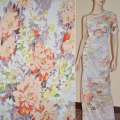 Шифон бежевый в зеленые и коричневые цветы ш.150 оптом