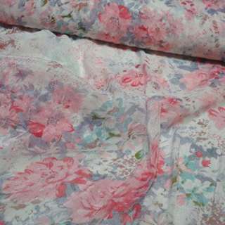 Шифон білий з рожево-блакитними квітами блискучий ш.140 оптом