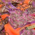 Шифон помаранчевий в фіолетові медальйони з завитками, ш.145 оптом