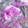 Шифон молочний, фіолетові троянди, 1ст.купон, ш.145 оптом