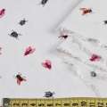 Штапель белый, разноцветные мухи, жуки, ш.140 оптом
