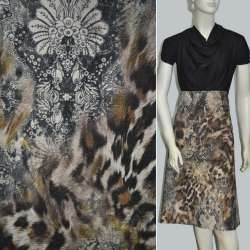 Велюр коричнево-бежевий "леопард" з квітами ш.140