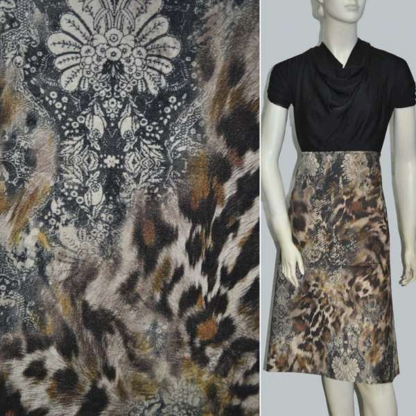 Велюр коричнево-бежевий "леопард" з квітами ш.140 оптом