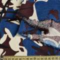 Коттон жакардовий синій в молочно-коричневі квіти, ш.142 оптом