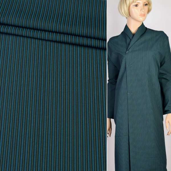 Ткань костюмная с вискозой в полоску тонкую зеленую и синюю черная HACKENBERG, ш.170 оптом
