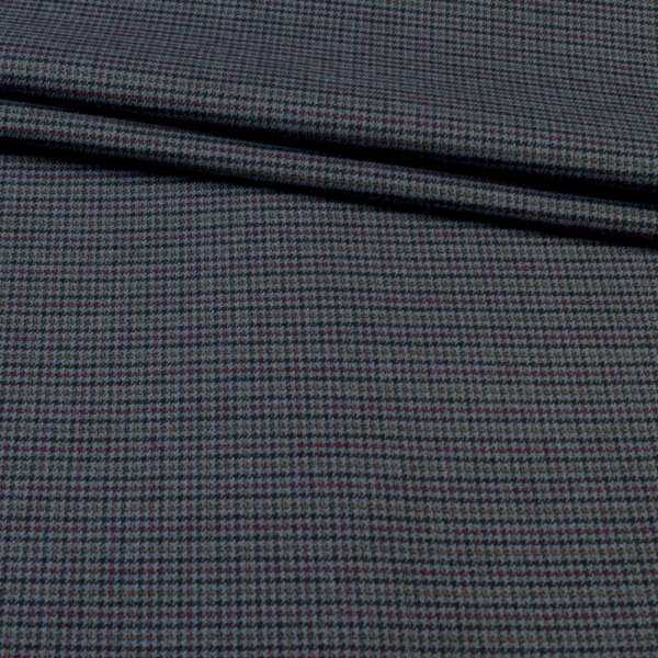 Тканина костюмна бавовняна стрейч гусяча лапка клітина чорно-бордова сіра, ш.150 оптом
