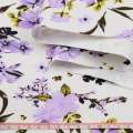 Коттон APANAGE белый, сиреневые цветы, ш.150 оптом