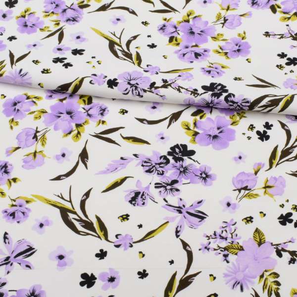 Коттон APANAGE белый, сиреневые цветы, ш.150 оптом