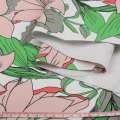 Коттон стрейч APANAGE белый, большие розовые цветы, зелено-серые листья, ш.131 оптом